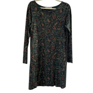 Peruvian Connection Pima Cotton Blend Dress Teal and Brown Sz Medium Floral